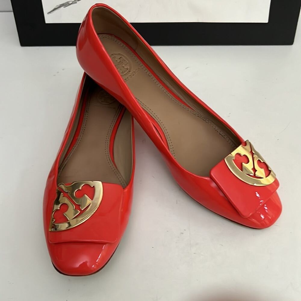 Tory Burch Orange Patent Leather Ballet Flats Size 7M - Picture 1 of 16